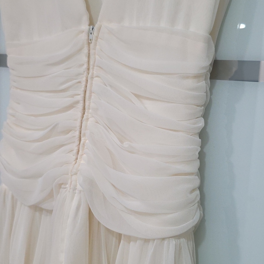 Algo Boutique 🌟 Vintage-Inspired Cream Chiffon Midi Embellished Dress - Picture 14 of 16